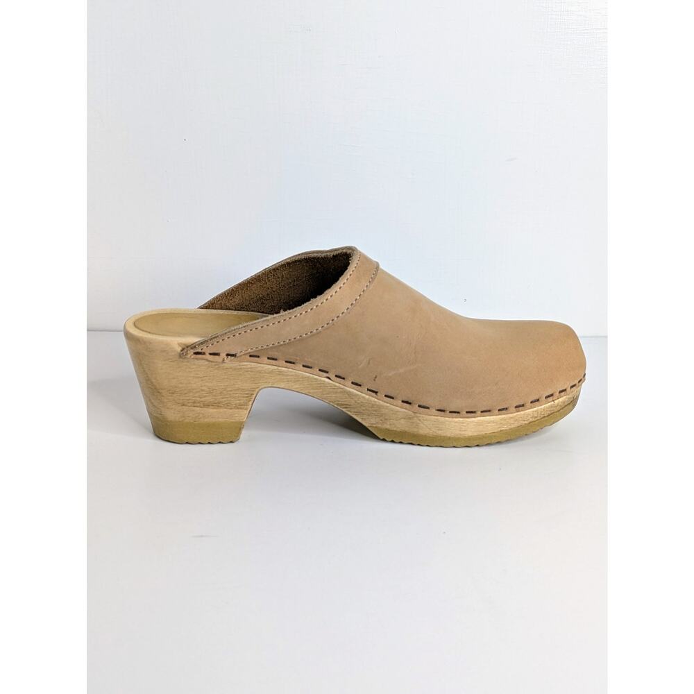 No. 6 Old School Clog Mid Heel 38 Bone Tan Nubuck Leather Wood Base NYC 7.5 8 - Picture 10 of 16